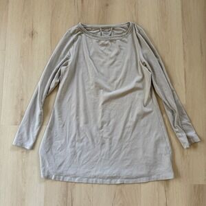 Beyond Threads Tan Pima Cotton Blend Long Sleeve‎ Tunic Top Womens XL Minimalist